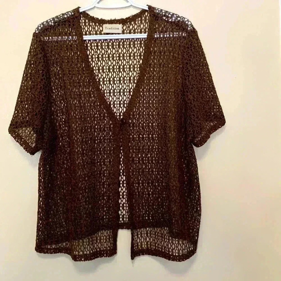 Vintage Tradition Brown, Loose  Knit, Short Sleeve Sweater - Picture 1 of 4